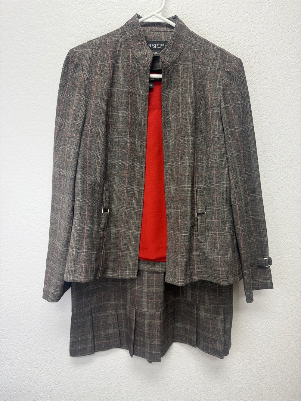 Perceptions Brown Plaid Blazer and Skirt Suit with matching rust colored tunic